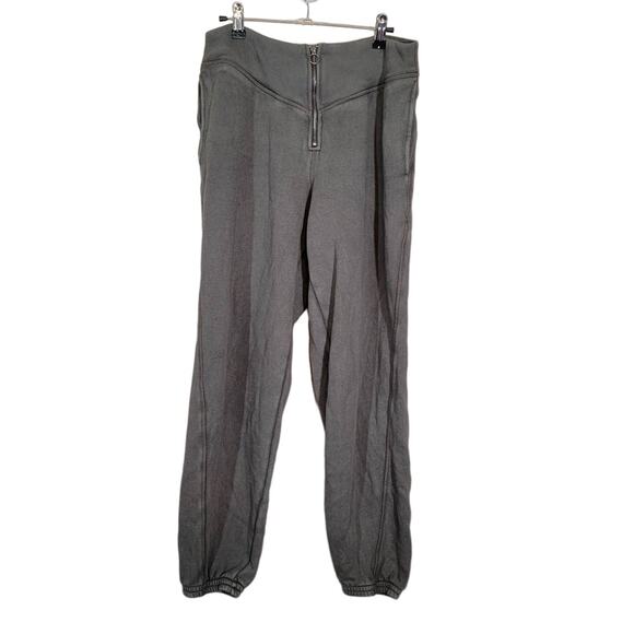 Aerie Jogger Sweatpants Front Zip Slash Pockets Stretchy Green Women's Large - Picture 1 of 8